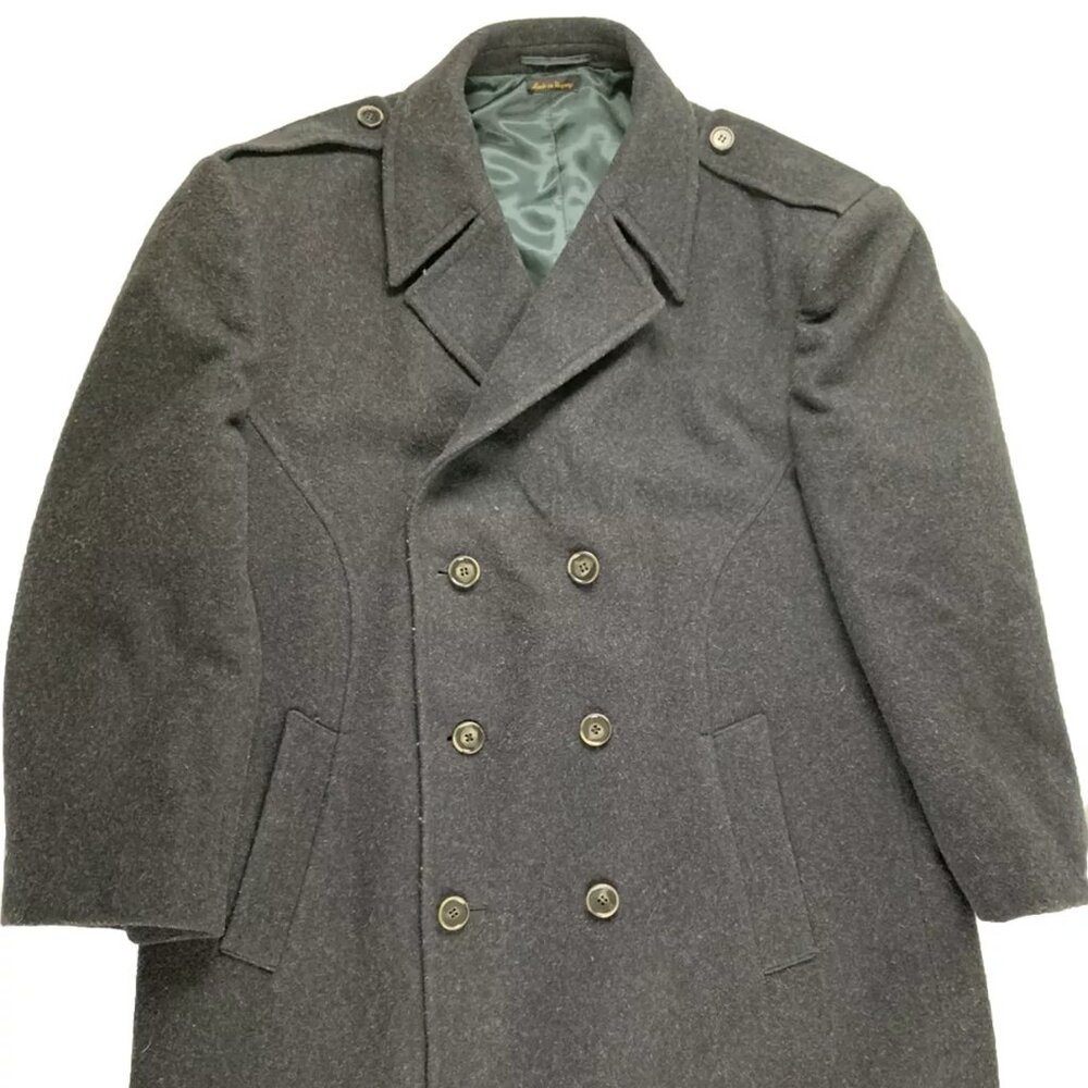 Vintage Virany Mens 100% Wool Long Pea Coat Overcoat Trench Mens Size 46 Hungary